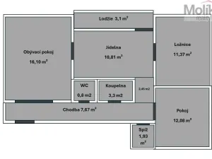 Prodej bytu 3+1, Teplice - Trnovany, Gagarinova, 70 m2
