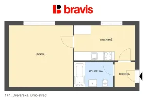 Pronájem bytu 1+1, Brno - Veveří, Dřevařská, 30 m2
