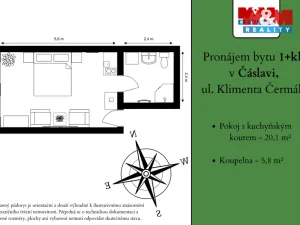 Pronájem bytu 1+kk, Čáslav - Čáslav-Staré Město, Klimenta Čermáka, 26 m2