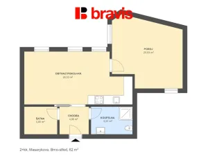 Pronájem bytu 2+kk, Brno, Masarykova, 62 m2