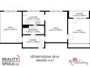 Prodej bytu 3+1, Uherský Brod, Obchodní, 69 m2
