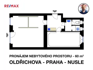Pronájem obchodního prostoru, Praha - Nusle, Oldřichova, 60 m2