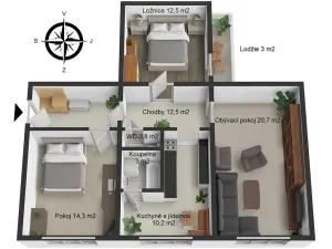 Prodej bytu 3+1, Studená, Komenského, 74 m2