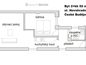 Pronájem bytu 2+kk, České Budějovice - České Budějovice 6, Novohradská, 52 m2