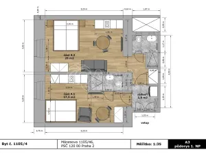 Prodej atypického bytu, Praha - Vinohrady, Mánesova, 45 m2
