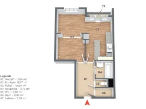 Pronájem bytu 2+kk, Praha - Vysočany, Prouzova, 49 m2