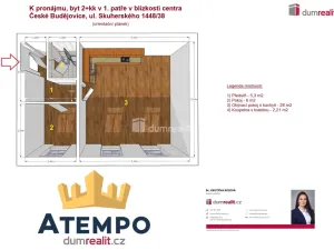 Pronájem bytu 2+kk, České Budějovice - České Budějovice 3, Skuherského, 42 m2