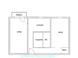 Pronájem bytu 2+1, Brno, Pěkná, 46 m2