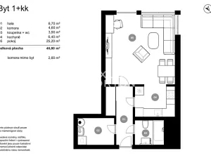 Prodej bytu 1+kk, Praha - Libeň, Nad Okrouhlíkem, 47 m2