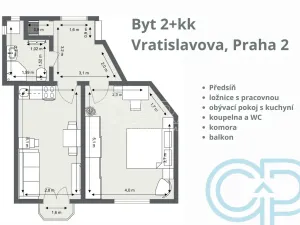 Prodej bytu 2+kk, Praha - Vyšehrad, Vratislavova, 47 m2