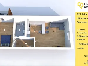 Pronájem bytu 2+kk, Olomouc, Hálkova, 62 m2