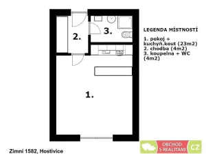 Pronájem bytu 1+kk, Hostivice, Zimní, 31 m2