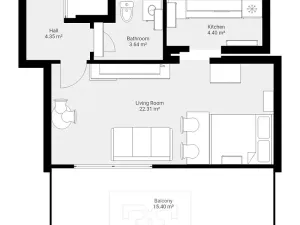 Pronájem bytu 1+1, Praha - Smíchov, Na Skalce, 35 m2