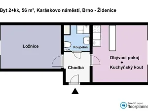 Pronájem bytu 2+kk, Brno, Karáskovo náměstí, 56 m2