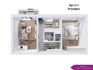 Pronájem bytu 2+1, Prostějov, sídl. Svobody, 52 m2