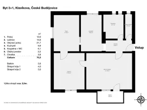 Prodej bytu 3+1, České Budějovice, Klavíkova, 70 m2