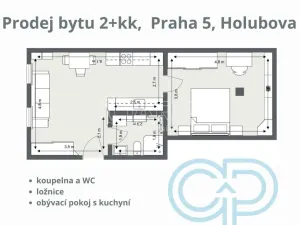 Prodej bytu 2+kk, Praha - Smíchov, Holubova, 48 m2