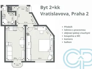 Prodej bytu 2+kk, Praha - Vyšehrad, Vratislavova, 47 m2