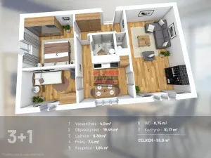 Prodej bytu 3+kk, Neplachov, 61 m2