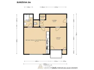 Pronájem bytu 2+kk, Brno, Burešova, 53 m2