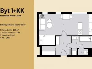 Prodej bytu 1+kk, Praha - Zličín, Míšovická, 39 m2