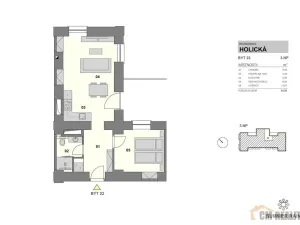 Pronájem bytu 2+kk, Olomouc - Hodolany, Holická, 46 m2