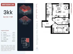 Prodej bytu 3+kk, Praha - Žižkov, Hartigova, 63 m2
