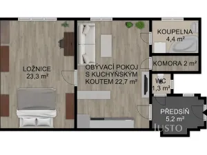 Prodej bytu 2+kk, Písek, Kollárova, 59 m2