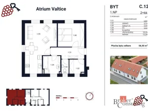 Prodej bytu 2+kk, Valtice, P. Bezruče, 56 m2