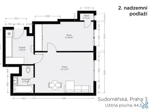 Pronájem bytu 2+1, Praha - Žižkov, Sudoměřská, 46 m2