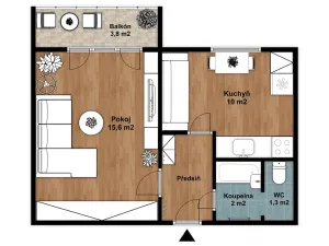 Pronájem bytu 1+1, Bruntál, Horní, 36 m2