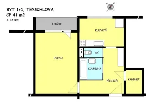 Pronájem bytu 1+1, Brno - Bystrc, Teyschlova, 43 m2