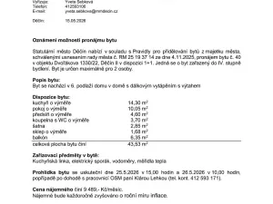 Pronájem bytu 1+1, Děčín, Dvořákova, 43 m2