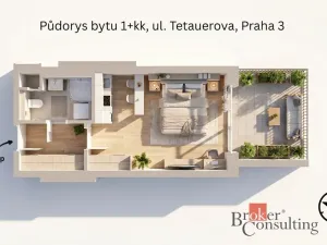 Pronájem bytu 1+kk, Praha - Žižkov, Tetauerova, 29 m2