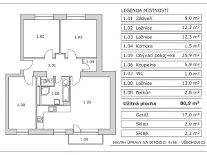 Prodej bytu 3+1, Všechovice, 81 m2