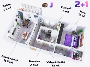 Pronájem bytu 2+1, Třebíč - Nové Dvory, Jar. Heyrovského, 47 m2