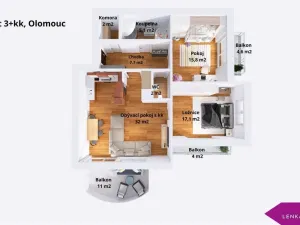 Pronájem bytu 3+kk, Olomouc - Nové Sady, Fischerova, 72 m2