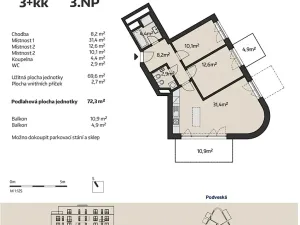 Prodej bytu 3+kk, Brno, Podveská, 69 m2