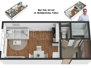 Prodej bytu 1+kk, Tábor, Budějovická, 24 m2