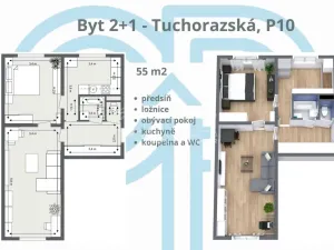 Prodej bytu 2+1, Praha - Malešice, Tuchorazská, 55 m2