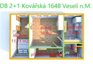 Prodej bytu 2+1, Veselí nad Moravou, Kovářská, 43 m2