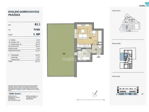 Pronájem bytu 1+kk, Dobřichovice, Pražská, 35 m2