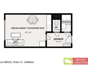 Pronájem bytu 1+kk, Praha - Záběhlice, Jahodová, 25 m2