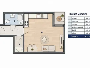 Prodej bytu 1+kk, Praha - Kbely, Pod Nouzovem, 34 m2