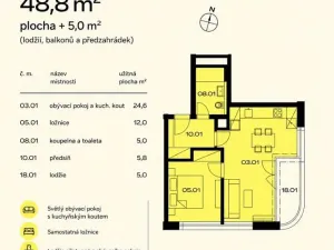Pronájem bytu 2+kk, Praha - Radlice, U Komína, 49 m2