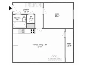 Pronájem bytu 2+kk, Brno, Oblá, 50 m2