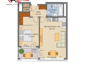 Pronájem bytu 2+kk, Praha, U Pergamenky, 55 m2