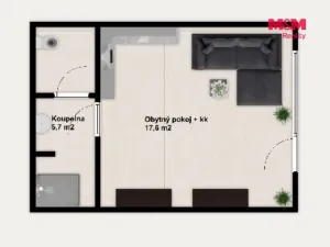 Pronájem bytu 1+kk, Milovice - Mladá, Armádní, 23 m2