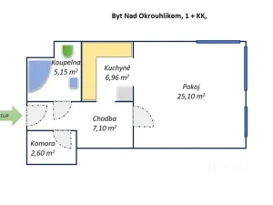 Prodej bytu 1+kk, Praha - Libeň, Nad Okrouhlíkem, 46 m2