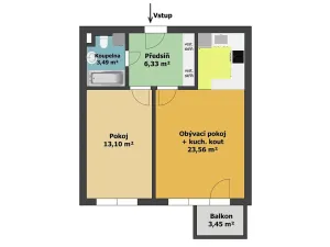 Pronájem bytu 2+kk, Brno, Bučkova, 49 m2